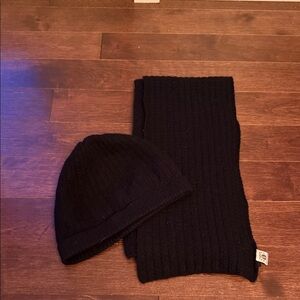 Portolano Black Cashmere Beanie and Scarf Set